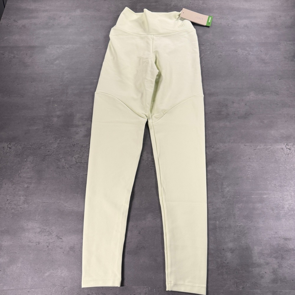 LIVE! Leggings Womens L Tex Green Long Leg Pale Lime Textured Gym Yoga NEW